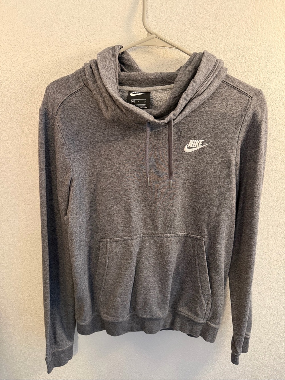 Nike Gray Women's Pullover Hoodie with White Swoosh - Size Medium